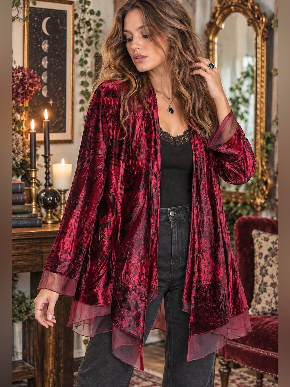 Style & Co NWT Whimsigoth Burnout Velvet Cardigan XL Y2K Style
